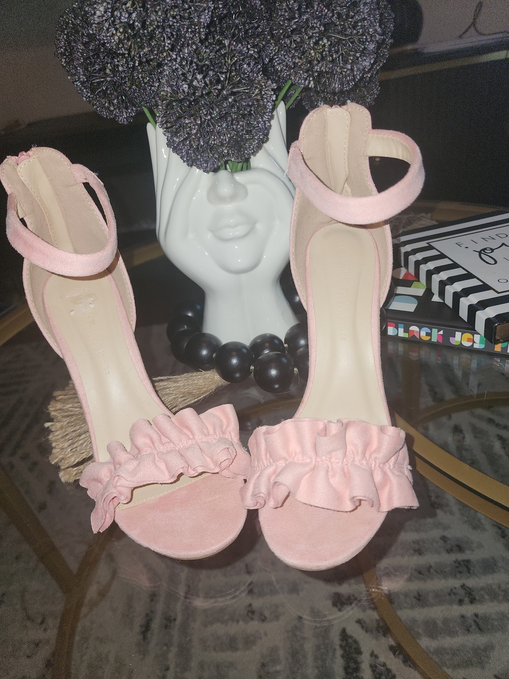 Wild Diva Pink Ruffle Ankle-Strap Heels